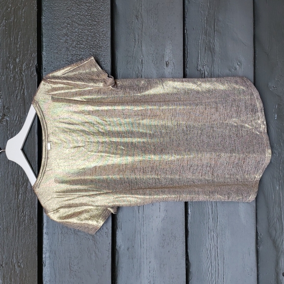 WHITE HOUSE BLACK MARKET Gold Metallic Jersey V-Neck Tee sz S NEW Women's Casual - Picture 6 of 11